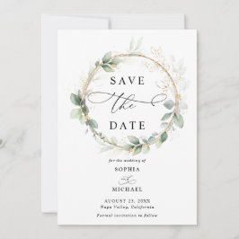Greenery and Gold Wedding Save the Date Invitation 招待状