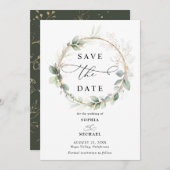 Greenery and Gold Wedding Save the Date Invitation 招待状 (正面/裏面)