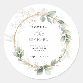 Greenery and Gold Wedding Sticker ラウンドシール