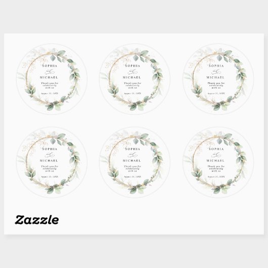 Greenery and Gold Wedding Sticker ラウンドシール (シート)