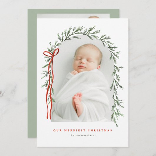 Greenery Arch & Bowスクリプエレガントトの写数々の真 シーズンカード (正面/裏面)