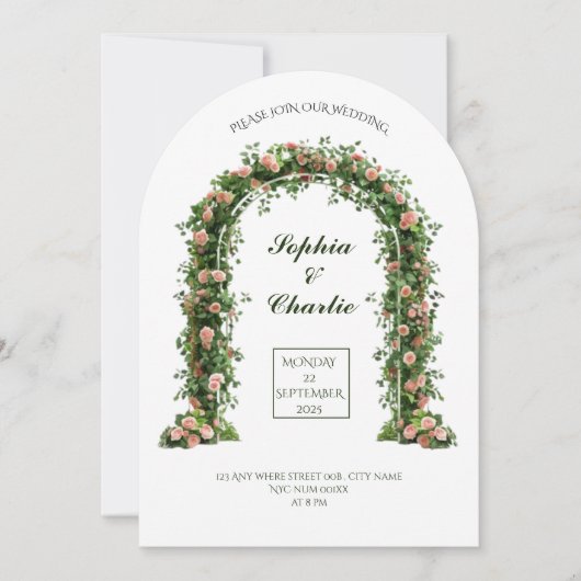 greenery arch flowers romantic wedding invitation 招待状 (正面)