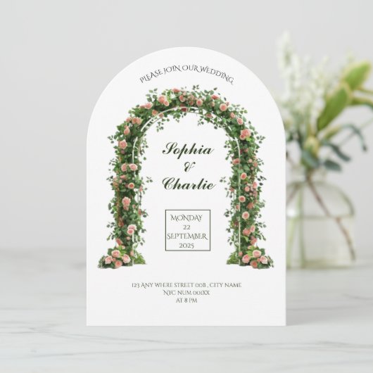 greenery arch flowers romantic wedding invitation 招待状 (スタンド正面)