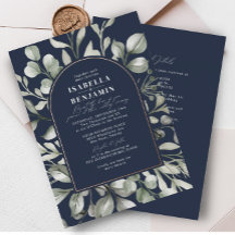 Greenery Arch Navy RSVP QRコードの結婚バラ金ゴールド