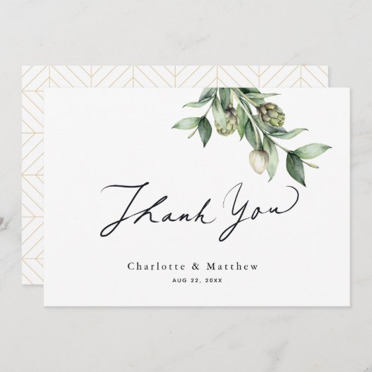 Greenery & Artichokes Water color 結婚's サンキューカード (正面/裏面)