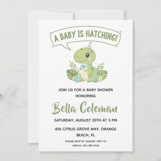 Greenery baby dinosaur baby shower invitations 招待状 (正面)
