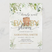 Greenery Bear Baby Shower 招待状 (正面)