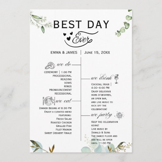Greenery Best Day Ever Program Invitation プログラム (正面)