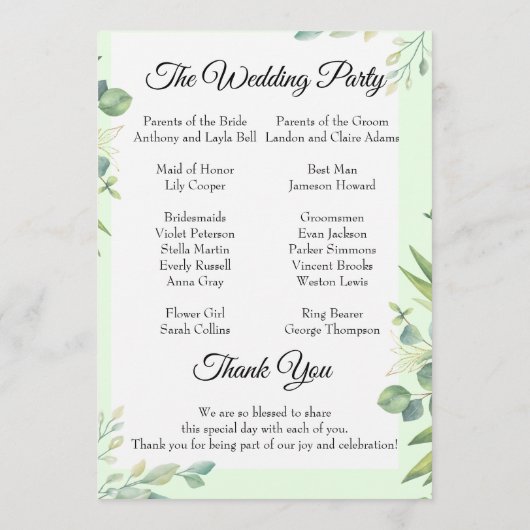 Greenery Best Day Ever Program Invitation プログラム (裏面)