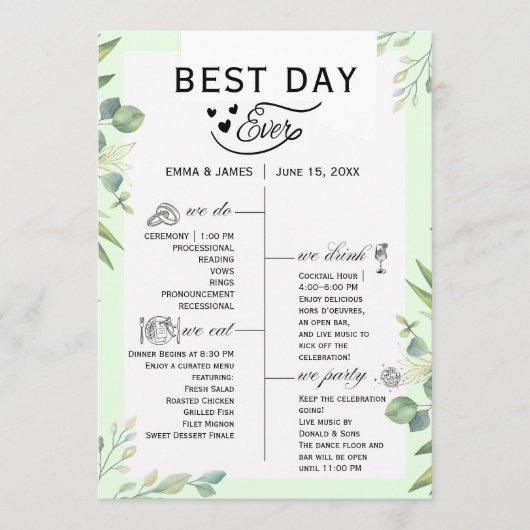 Greenery Best Day Ever Program Invitation プログラム (正面)