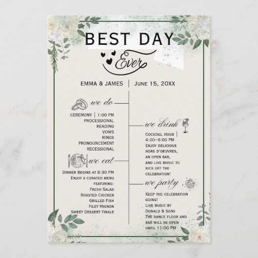 Greenery Best Day Ever Program Invitation プログラム (正面)