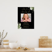 Greenery Black And Gold Celebration Of Life Photo ポスター (キッチン)