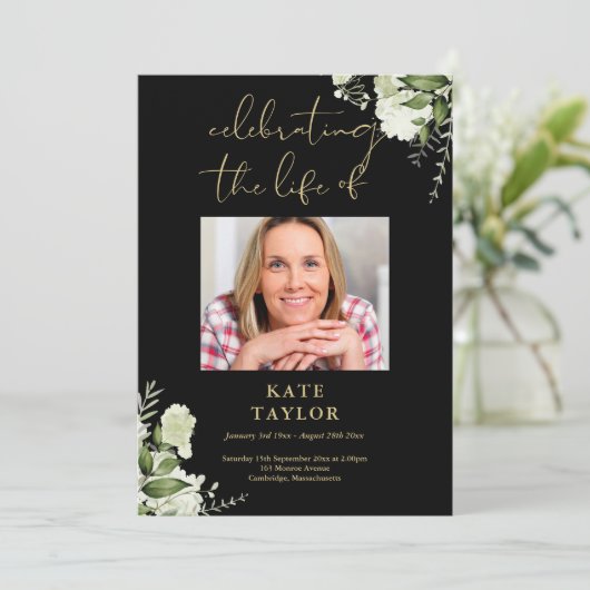 Greenery Black And Gold Funeral Order Of Service  プログラム (スタンド正面)