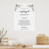 Greenery Blush Floral Gold Unplugged Ceremony Sign ポスター (キッチン)