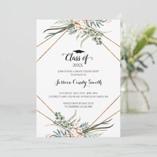 Greenery Boho Eucalyptusの写真葉の卒業 招待状 (スタンド正面)