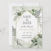 Greenery boho gold geometric watercolour save date 招待状 (正面)