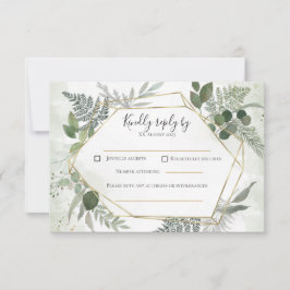 Greenery boho gold geometric watercolour wedding  出欠カード