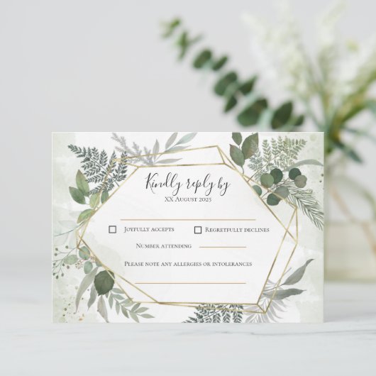 Greenery boho gold geometric watercolour wedding  出欠カード (スタンド正面)