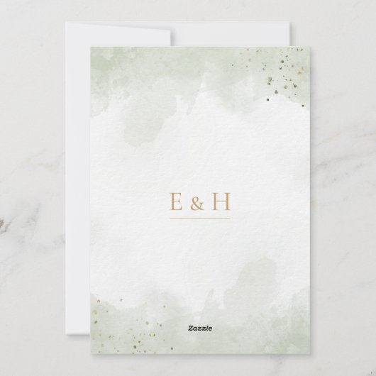 Greenery boho gold geometric watercolour wedding 招待状 (裏面)