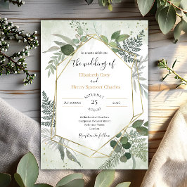 Greenery boho gold geometric watercolour wedding 招待状