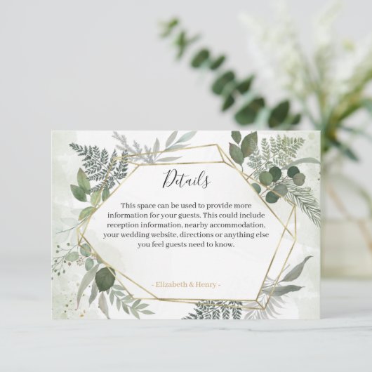 Greenery boho gold geometric wedding details 出欠カード (スタンド正面)