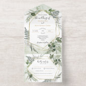 Greenery boho gold watercolour geometric wedding オールインワン招待状 (内側)