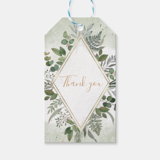Greenery boho sage geometric wedding thank you ギフトタグ (正面)