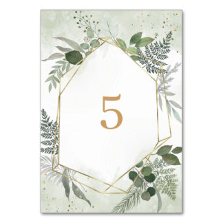 Greenery boho watercolour gold geometric wedding テーブルナンバー