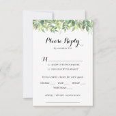Greenery Botanicalの結婚メニュー選択RSVP 出欠カード (正面)