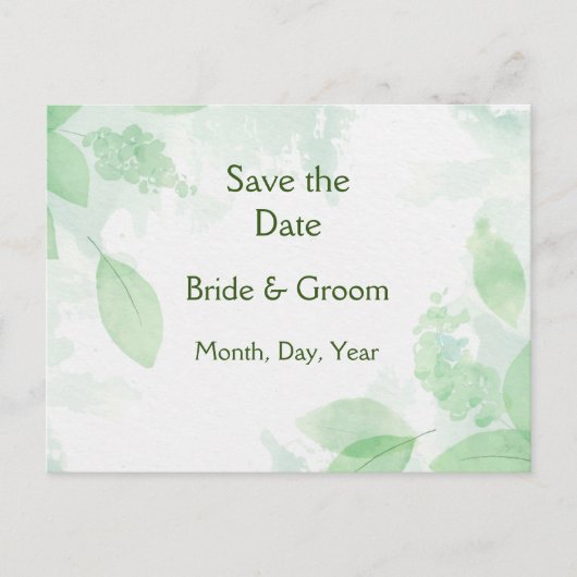 Greenery Botanical Foliage Save the Date Nature 案内ポストカード (正面)