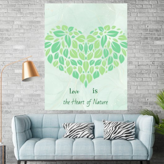 Greenery Botanical Leaves Watercolor Heart Poster ポスター