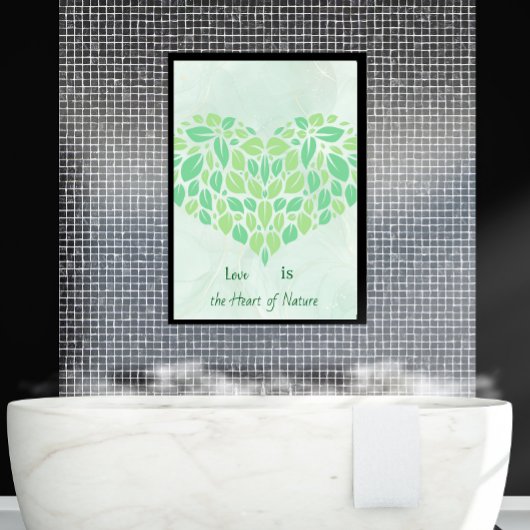 Greenery Botanical Leaves Watercolor Heart Poster ポスター
