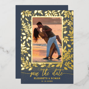 Greenery Botanical Photo Save the Date 箔招待状