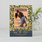 Greenery Botanical Photo Save the Date 箔招待状 (立ち正面)