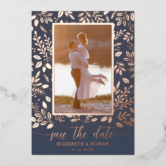 Greenery Botanical Photo Save the Date 箔招待状 (正面)