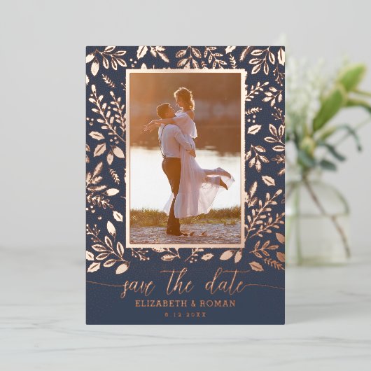 Greenery Botanical Photo Save the Date 箔招待状 (立ち正面)