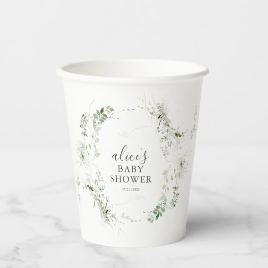 Greenery Botanical Script Baby Shower 紙コップ (正面)