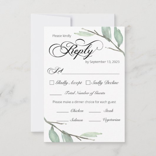 Greenery Branches RSVP Card 案内状 (正面)