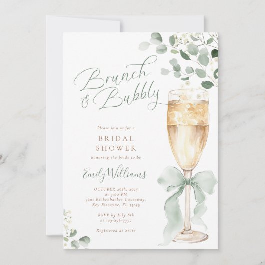 Greenery Brunch and Bubbly Bridal Shower 招待状 (正面)