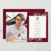 Greenery Burgundyエレガント卒業式パーティーの写真 招待状 (正面/裏面)