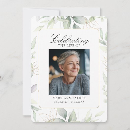 Greenery "Celebration of Life" Photo Funeral 招待状 (正面)