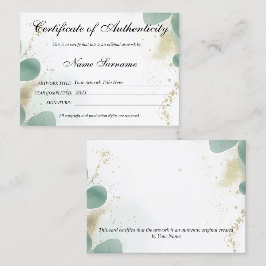 Greenery Certificate of Authenticity Artworkロゴ 名刺 (正面/裏面)