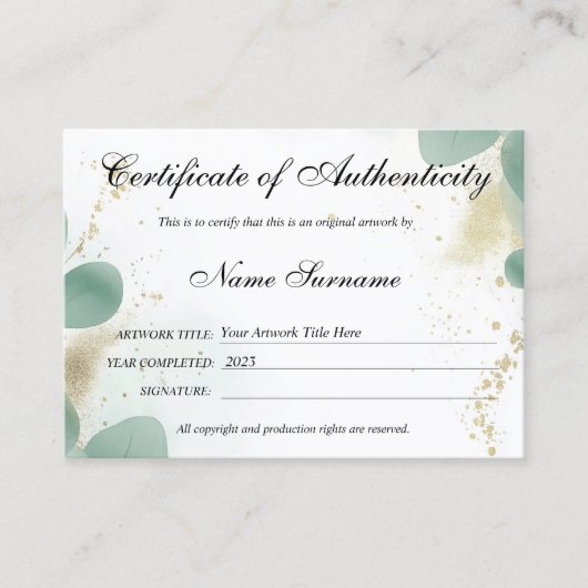 Greenery Certificate of Authenticity Artworkロゴ 名刺 (正面)