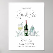 Greenery Champagne Sip & See Baby Shower Welcome ポスター (正面)