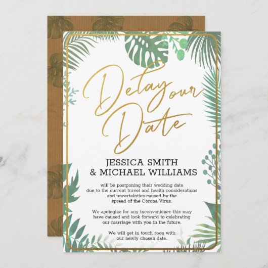 Greenery Coronavirusが日付カードを遅延 招待状 (正面/裏面)