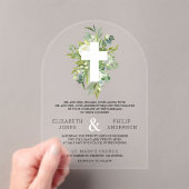Greenery Cross Catholic Wedding アクリル招待状 (インサイチュ (ポータブル))