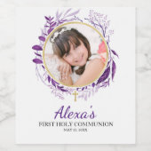 Greenery Cross Purple Photo Wine Bottle Label ワインラベル (シングルラベル)