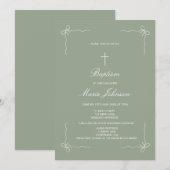 Greenery custom girl modern baptism invitation 招待状 (正面/裏面)