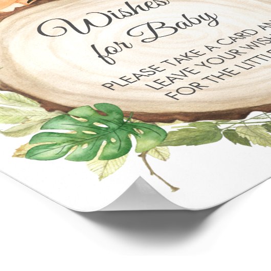 Greenery Cute Jungle Animals Wishes for Baby Sign ポスター (角)