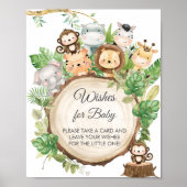 Greenery Cute Jungle Animals Wishes for Baby Sign ポスター (正面)